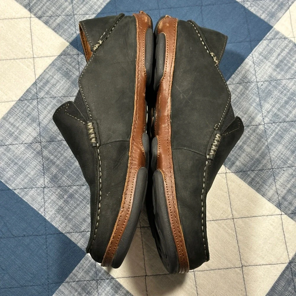 OluKai Moloa Black Leather Slip On Loafer‎ Shoes Men's 8 EU 41 Retail $140